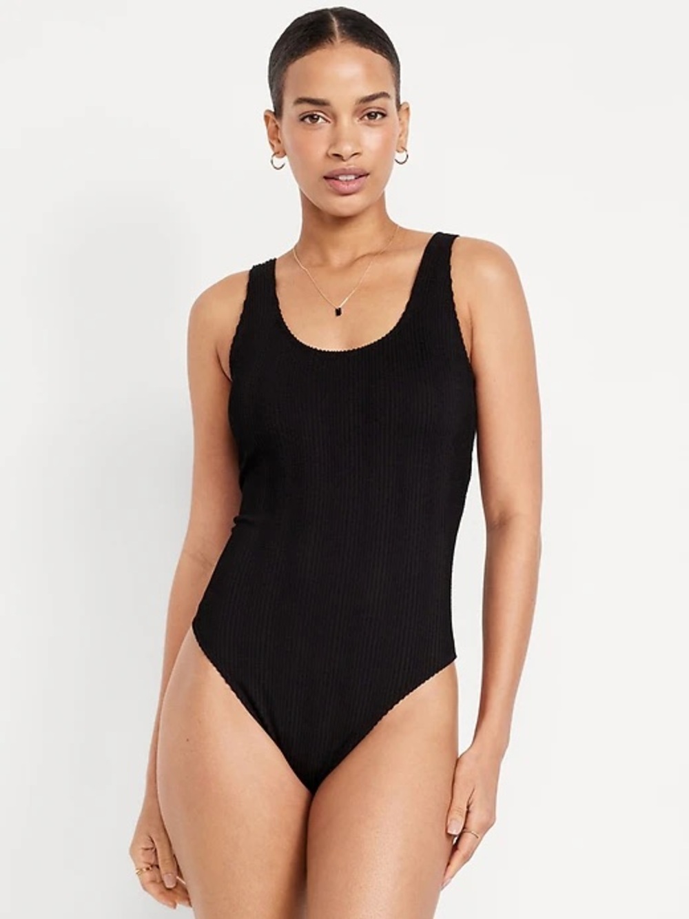 Old Navy Black Ribbed Scoop Neck One-Piece Swimsuit - Picture 1 of 7
